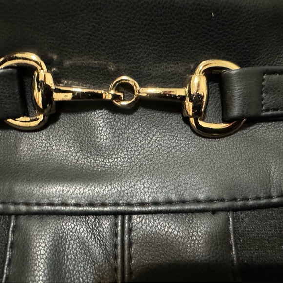 Ellen Stacy PONTE FLARE BLACK DRESS WITH VEGAN LEATHER TRIM size M - Picture 15 of 16